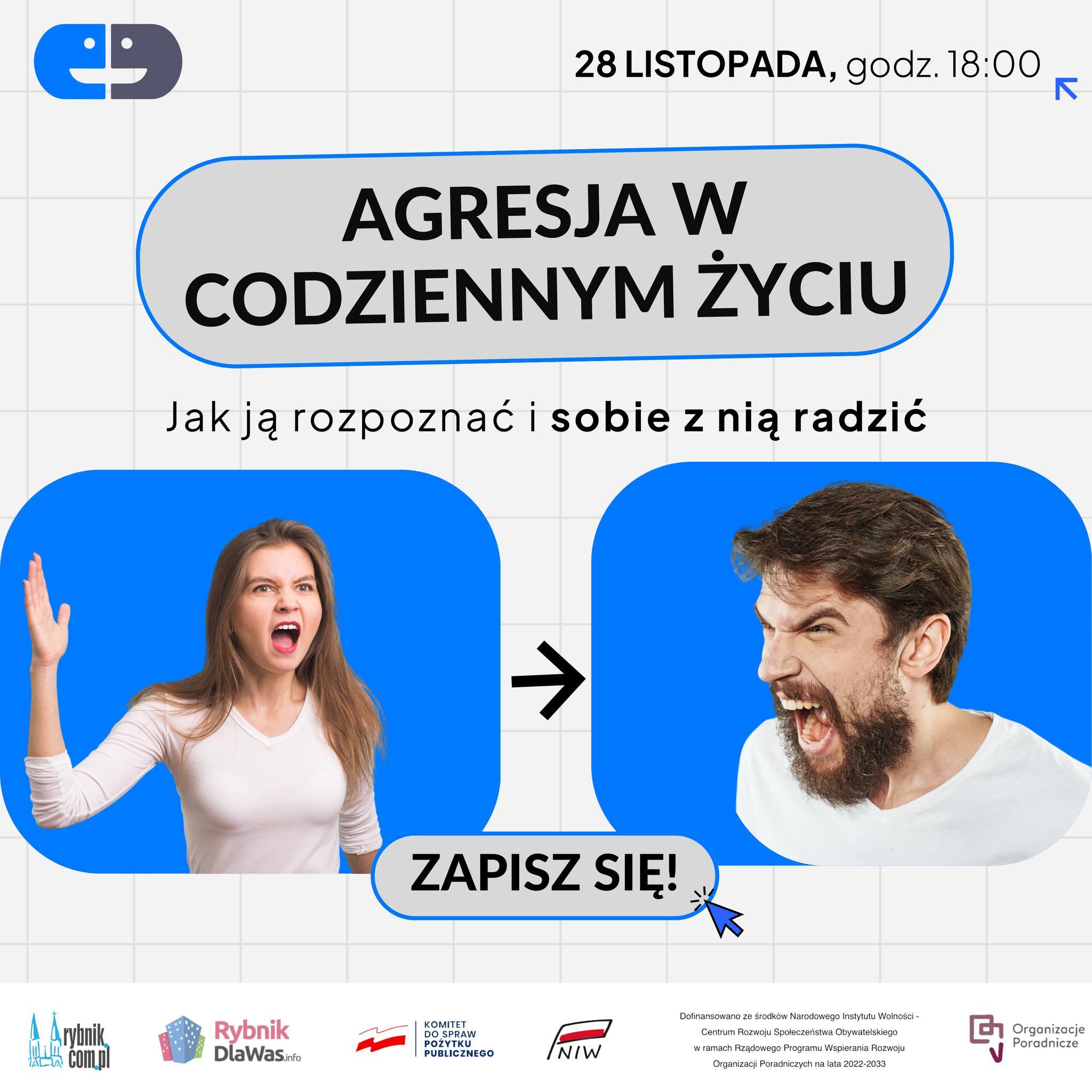 Graphic promoting a meeting about aggression in everyday life and ways to cope with it.